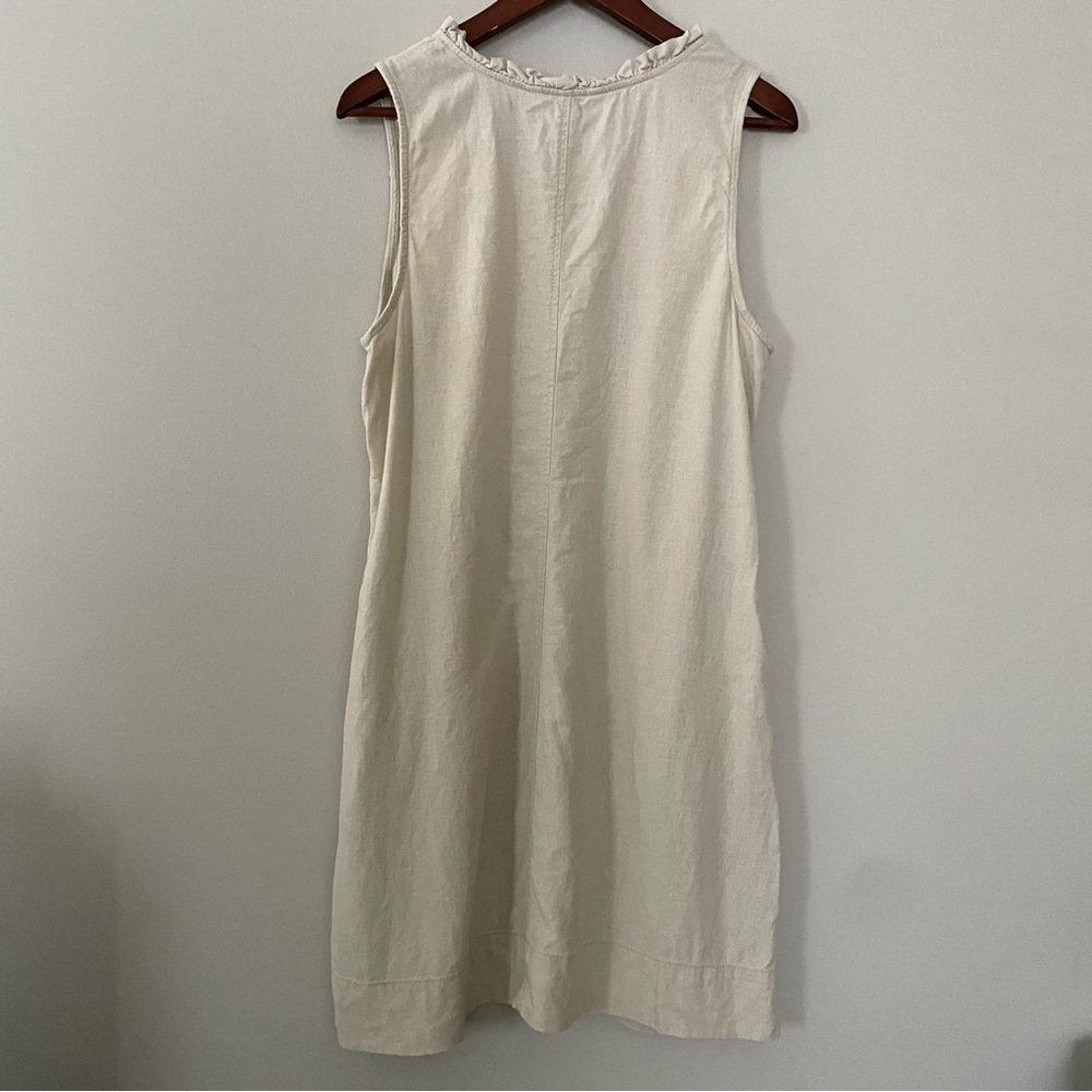Sleeveless Linen Blend Neutral Cream Beige V-Neck Shift Dress w/ Pockets Large - Picture 6 of 15